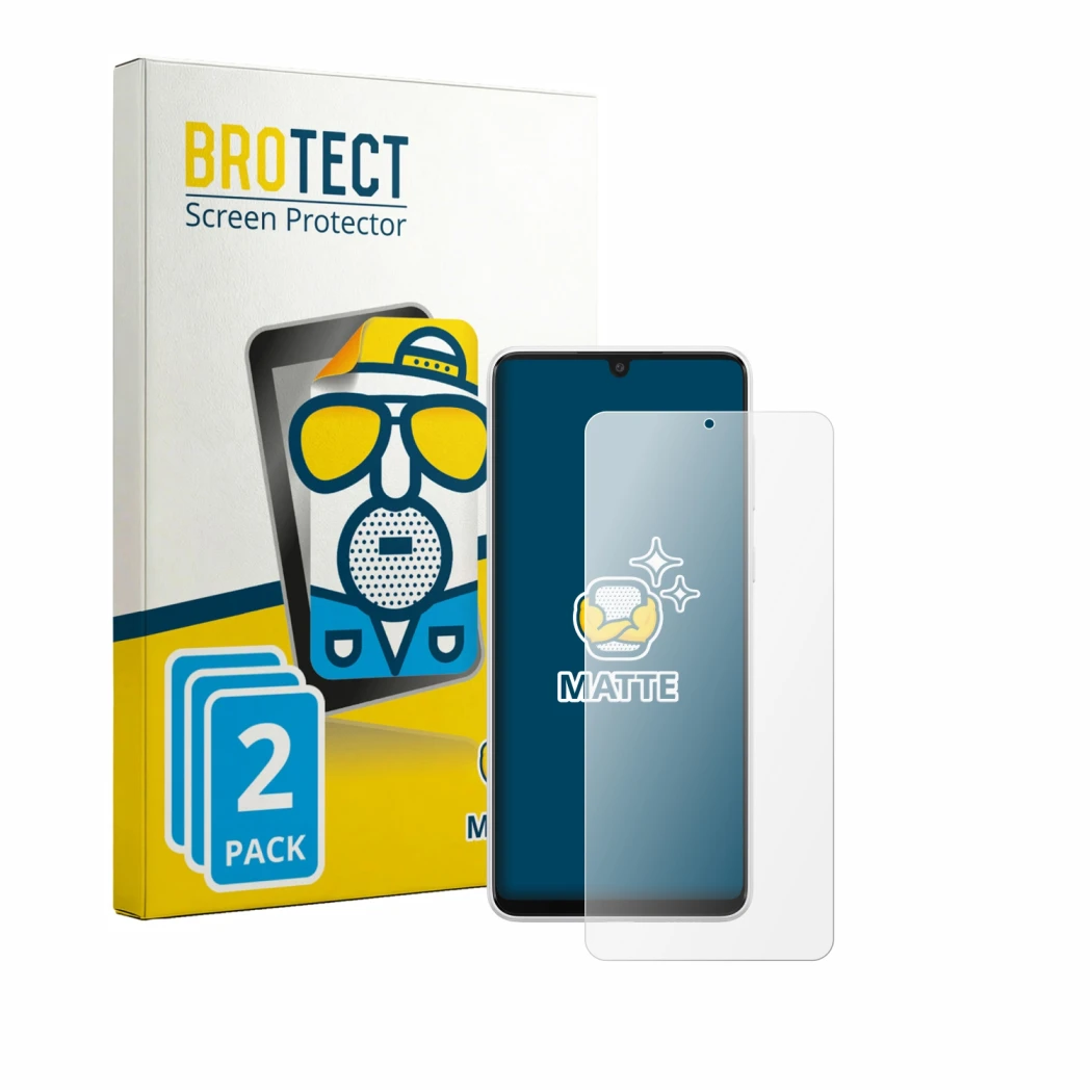 Parte frontale di una confezione del prodotto con il logo del marchio BROTECT. Accanto è raffigurato il dispositivo Samsung Ga