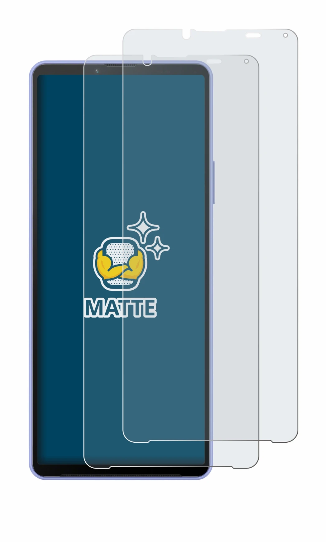 Immagine del dispositivo Sony Xperia 10 IV con un'ampia varietà di protezioni per lo schermo.