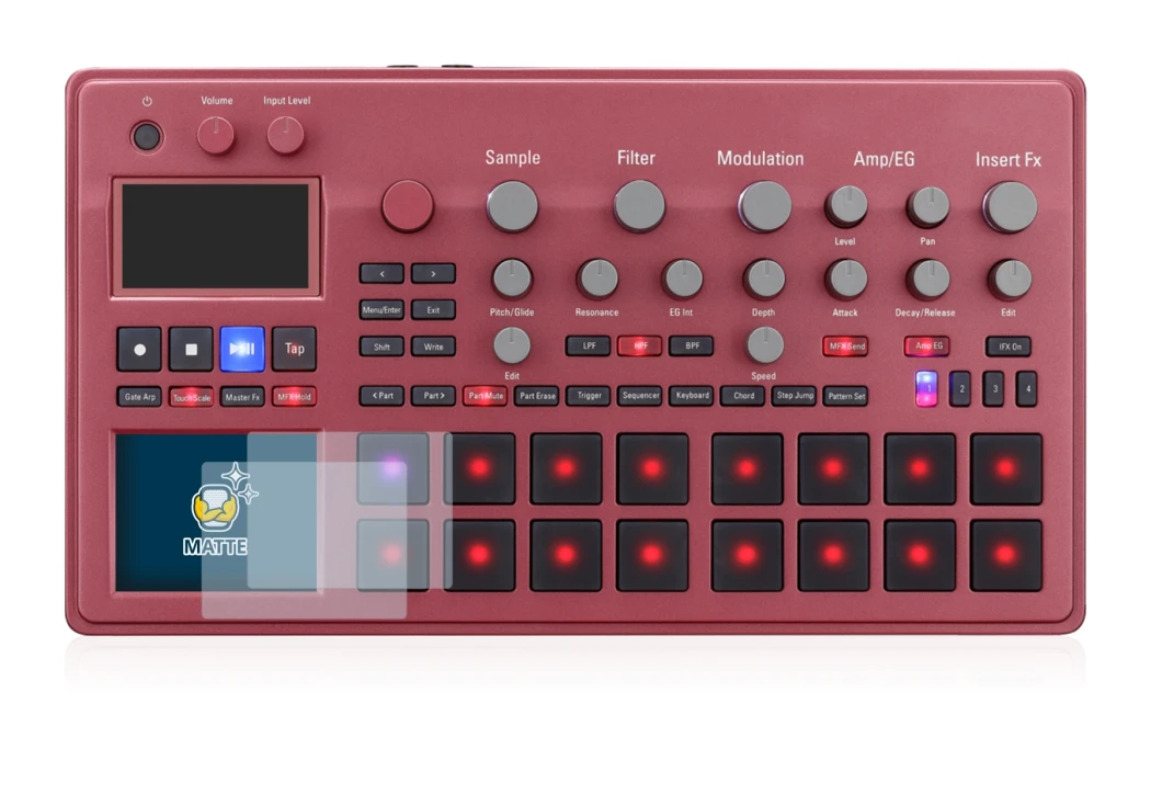 Immagine del dispositivo KORG electribe Sampler con un'ampia varietà di protezioni per lo schermo.
