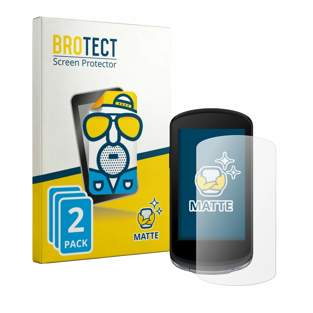 Parte frontale di una confezione del prodotto con il logo del marchio BROTECT. Accanto è raffigurato il dispositivo Garmin Edg