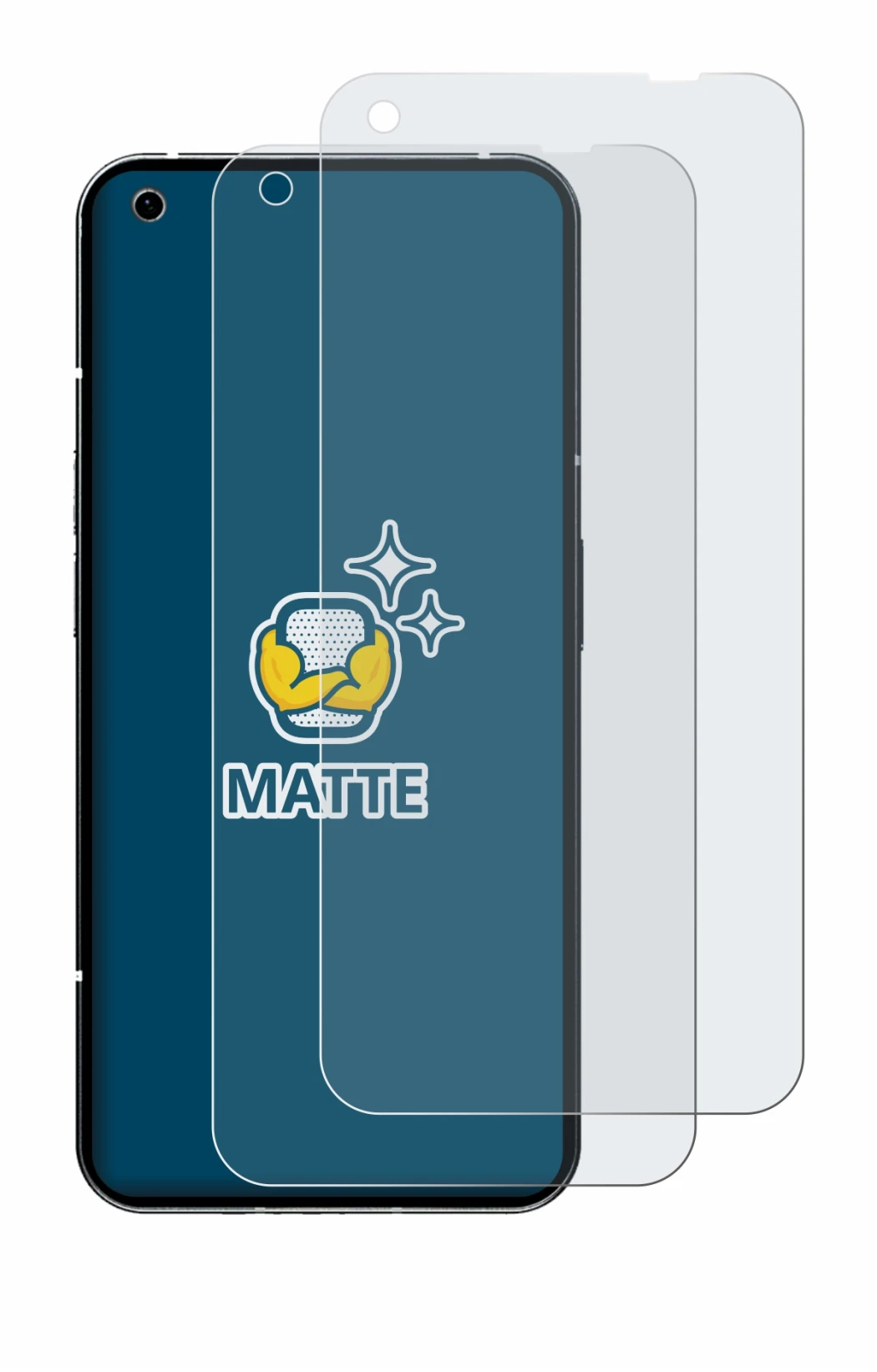 Immagine del dispositivo Nothing Phone (1) con un'ampia varietà di protezioni per lo schermo.