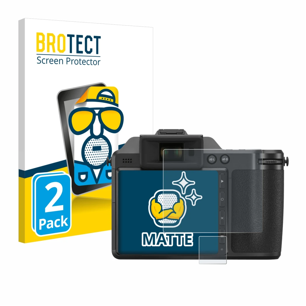 Parte frontale di una confezione del prodotto con il logo del marchio BROTECT. Accanto è raffigurato il dispositivo Hasselblad