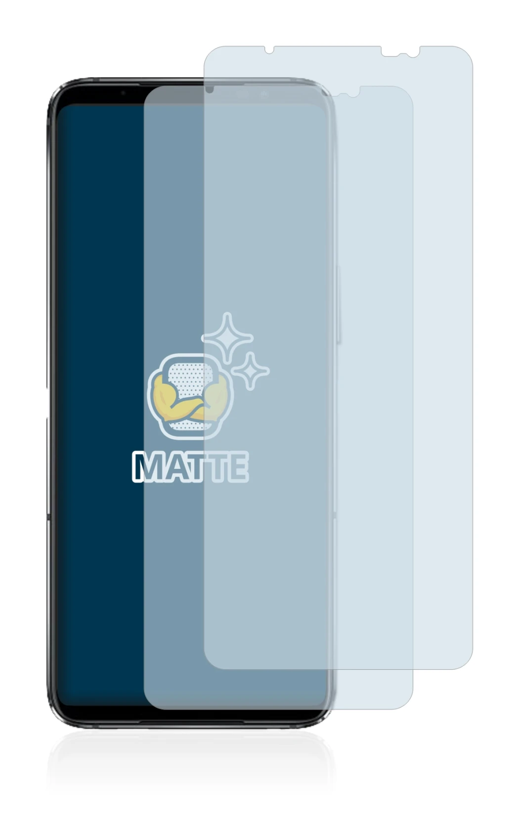 Immagine del dispositivo ASUS ROG Phone 6D Ultimate con un'ampia varietà di protezioni per lo schermo.