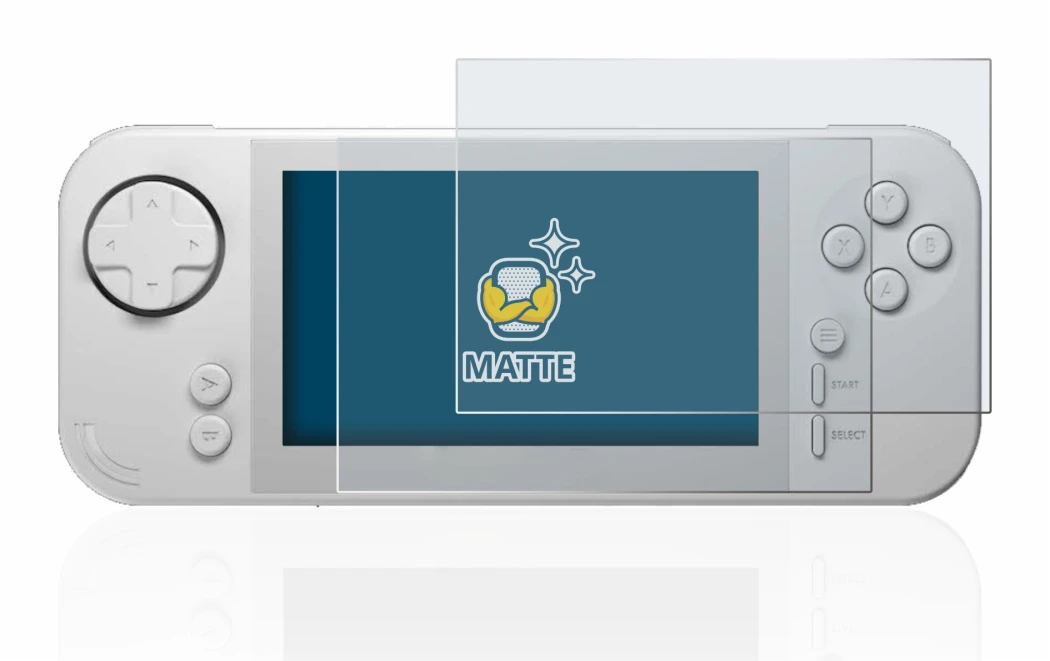 Immagine del dispositivo Evercade EXP con un'ampia varietà di protezioni per lo schermo.