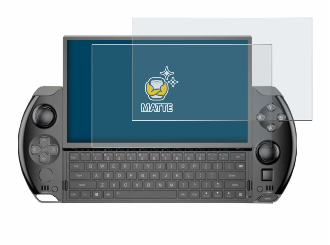Immagine del dispositivo GPD Win 4 con un'ampia varietà di protezioni per lo schermo.