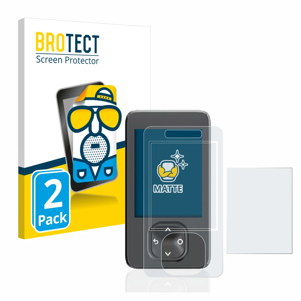 Parte frontale di una confezione del prodotto con il logo del marchio BROTECT. Accanto è raffigurato il dispositivo Dexcom G7