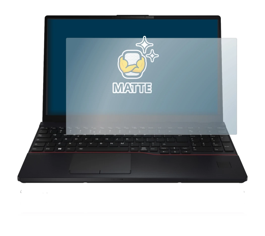 Immagine del dispositivo Fujitsu Lifebook E5512 con un'ampia varietà di protezioni per lo schermo.
