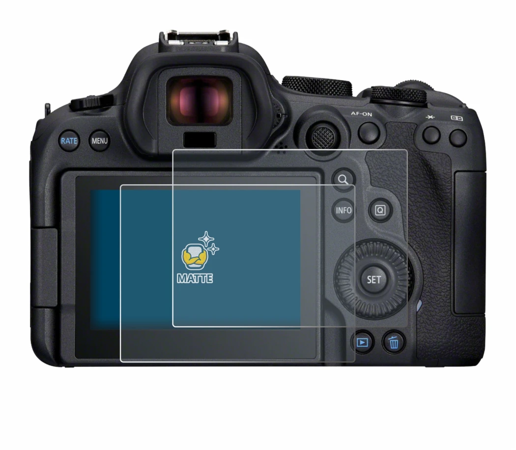Immagine del dispositivo Canon EOS R6 Mark II con un'ampia varietà di protezioni per lo schermo.