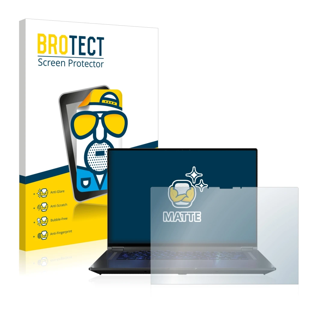 Parte frontale di una confezione del prodotto con il logo del marchio BROTECT. Accanto è raffigurato il dispositivo ASUS ROG F