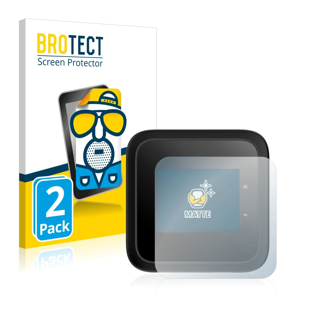Parte frontale di una confezione del prodotto con il logo del marchio BROTECT. Accanto è raffigurato il dispositivo Netgear Ni