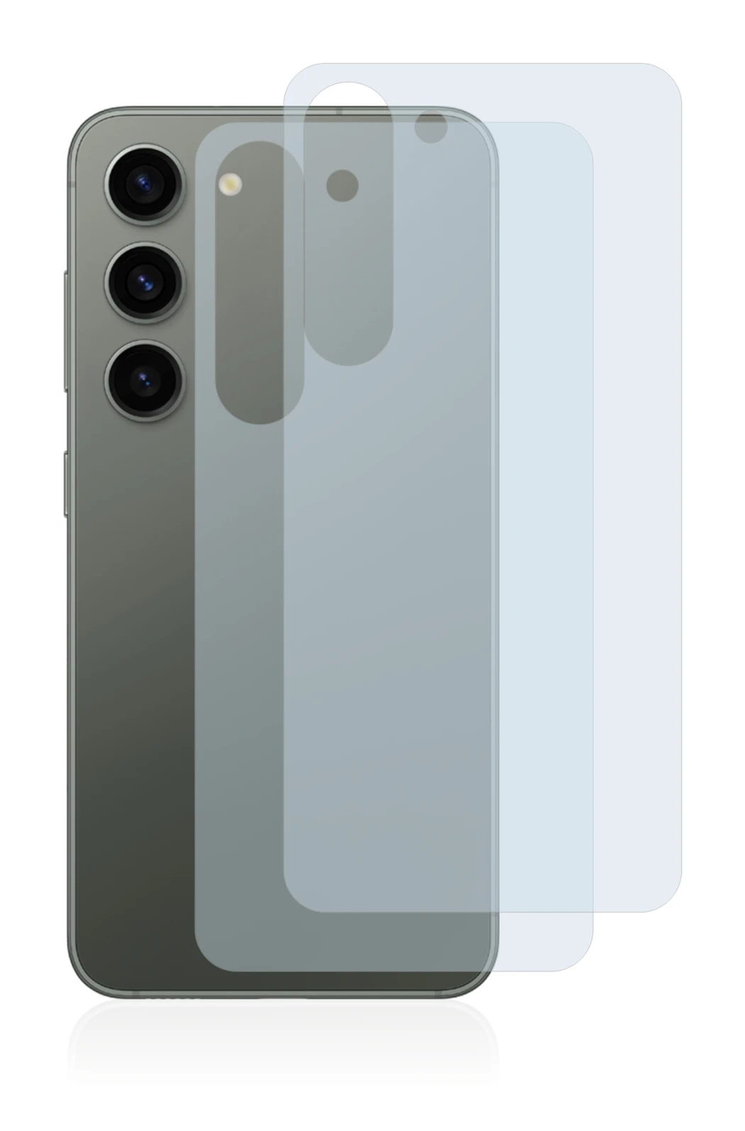 Immagine del dispositivo Samsung Galaxy S23 (Posteriore) con un'ampia varietà di protezioni per lo schermo.