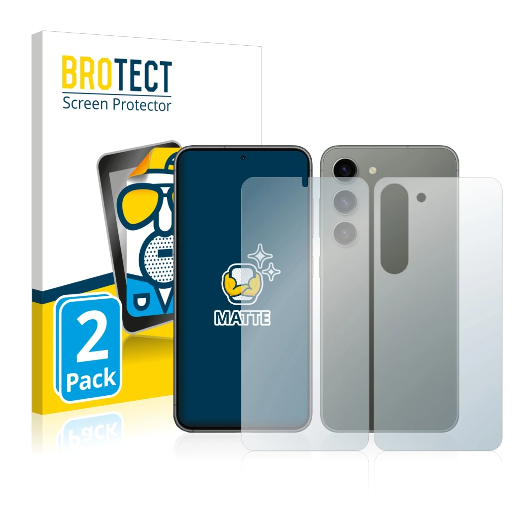 Parte frontale di una confezione del prodotto con il logo del marchio BROTECT. Accanto è raffigurato il dispositivo Samsung Ga