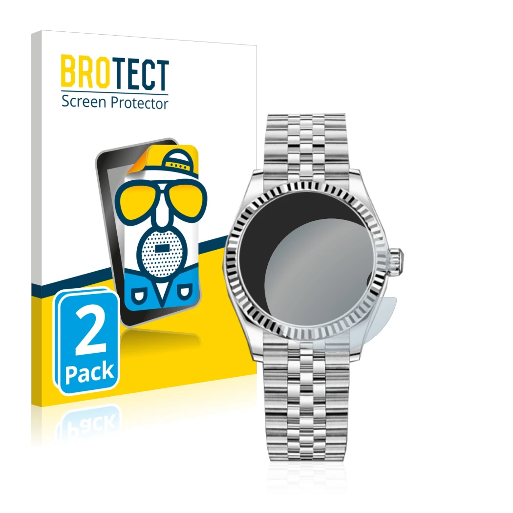 Parte frontale di una confezione del prodotto con il logo del marchio BROTECT. Accanto è raffigurato il dispositivo Rolex Date