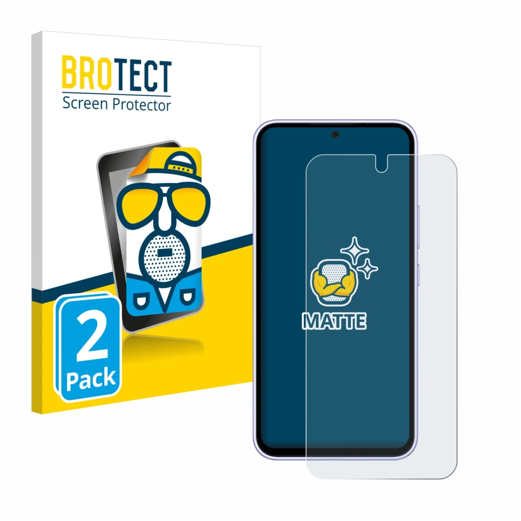 Parte frontale di una confezione del prodotto con il logo del marchio BROTECT. Accanto è raffigurato il dispositivo Samsung Ga