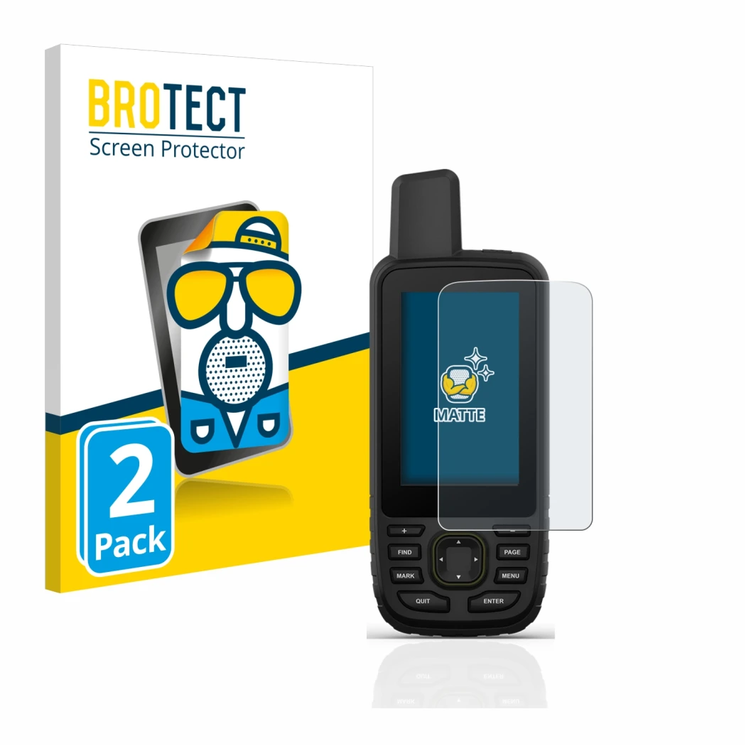 Parte frontale di una confezione del prodotto con il logo del marchio BROTECT. Accanto è raffigurato il dispositivo Garmin GPS