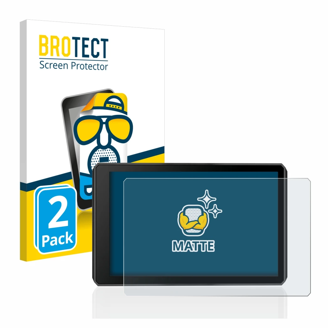 Parte frontale di una confezione del prodotto con il logo del marchio BROTECT. Accanto è raffigurato il dispositivo Garmin zum
