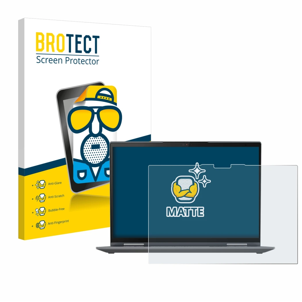 Parte frontale di una confezione del prodotto con il logo del marchio BROTECT. Accanto è raffigurato il dispositivo Lenovo Thi