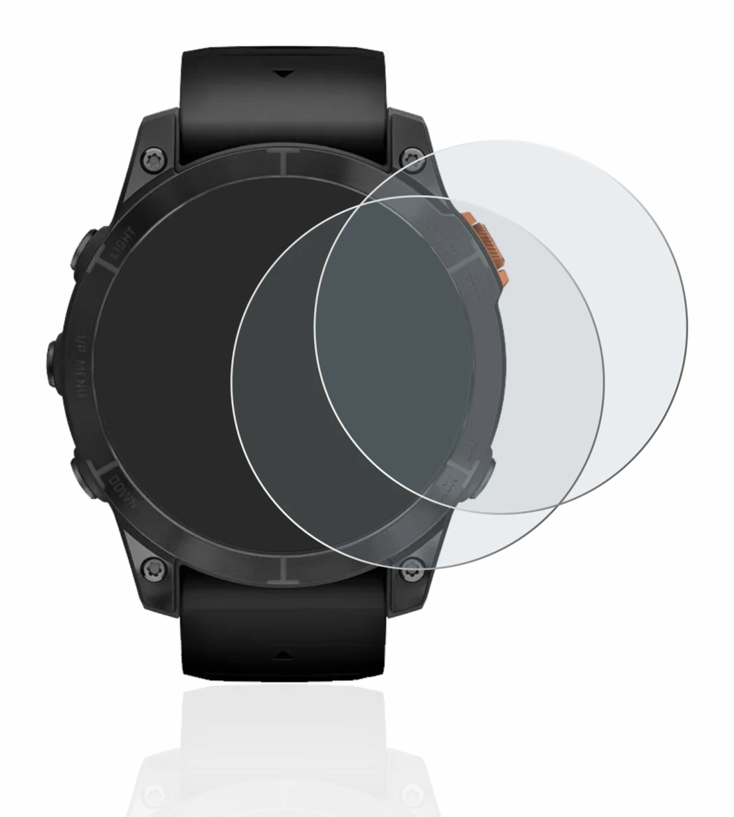 Immagine del dispositivo Garmin Fenix 7 Pro Solar (47 mm) con un'ampia varietà di protezioni per lo schermo.