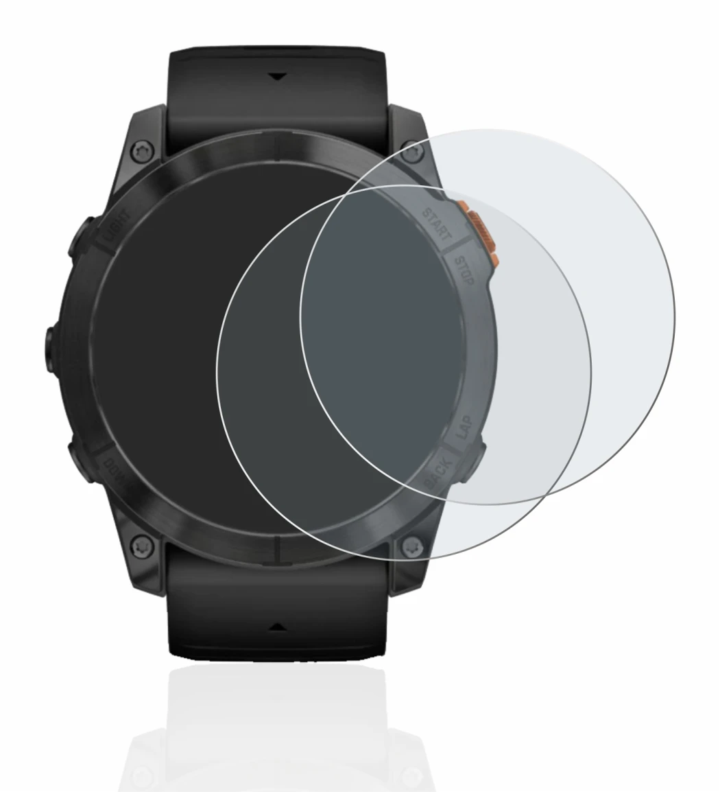 Immagine del dispositivo Garmin Fenix 7X Pro Solar (51 mm) con un'ampia varietà di protezioni per lo schermo.