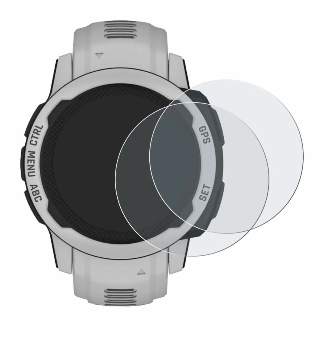 Immagine del dispositivo Garmin Instinct 2S Solar (40 mm) con un'ampia varietà di protezioni per lo schermo.