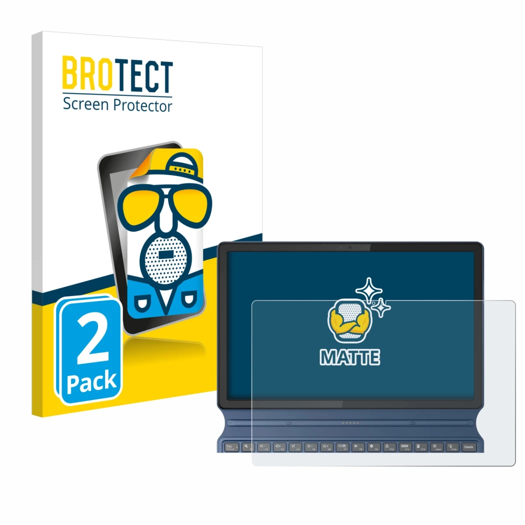 Parte frontale di una confezione del prodotto con il logo del marchio BROTECT. Accanto è raffigurato il dispositivo Lenovo Ide