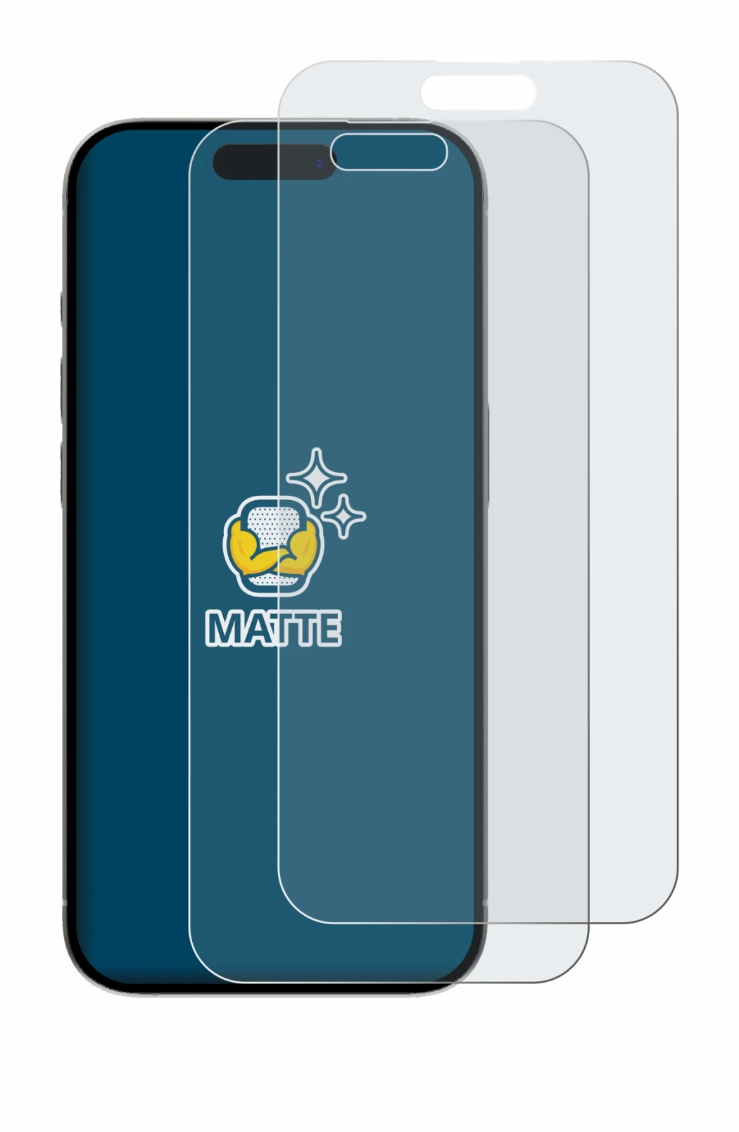 Immagine del dispositivo Apple iPhone 15 Pro Max con un'ampia varietà di protezioni per lo schermo.