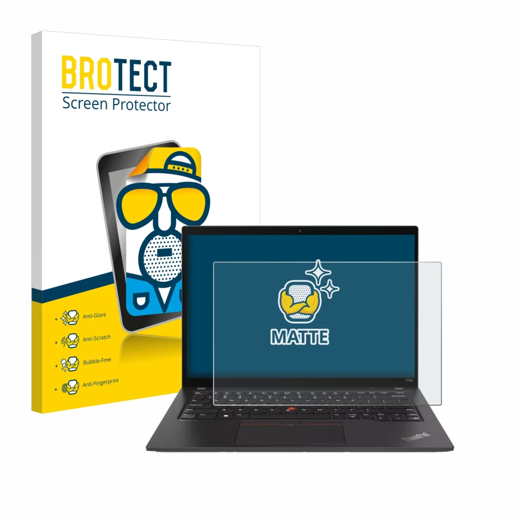 Parte frontale di una confezione del prodotto con il logo del marchio BROTECT. Accanto è raffigurato il dispositivo Lenovo Thi