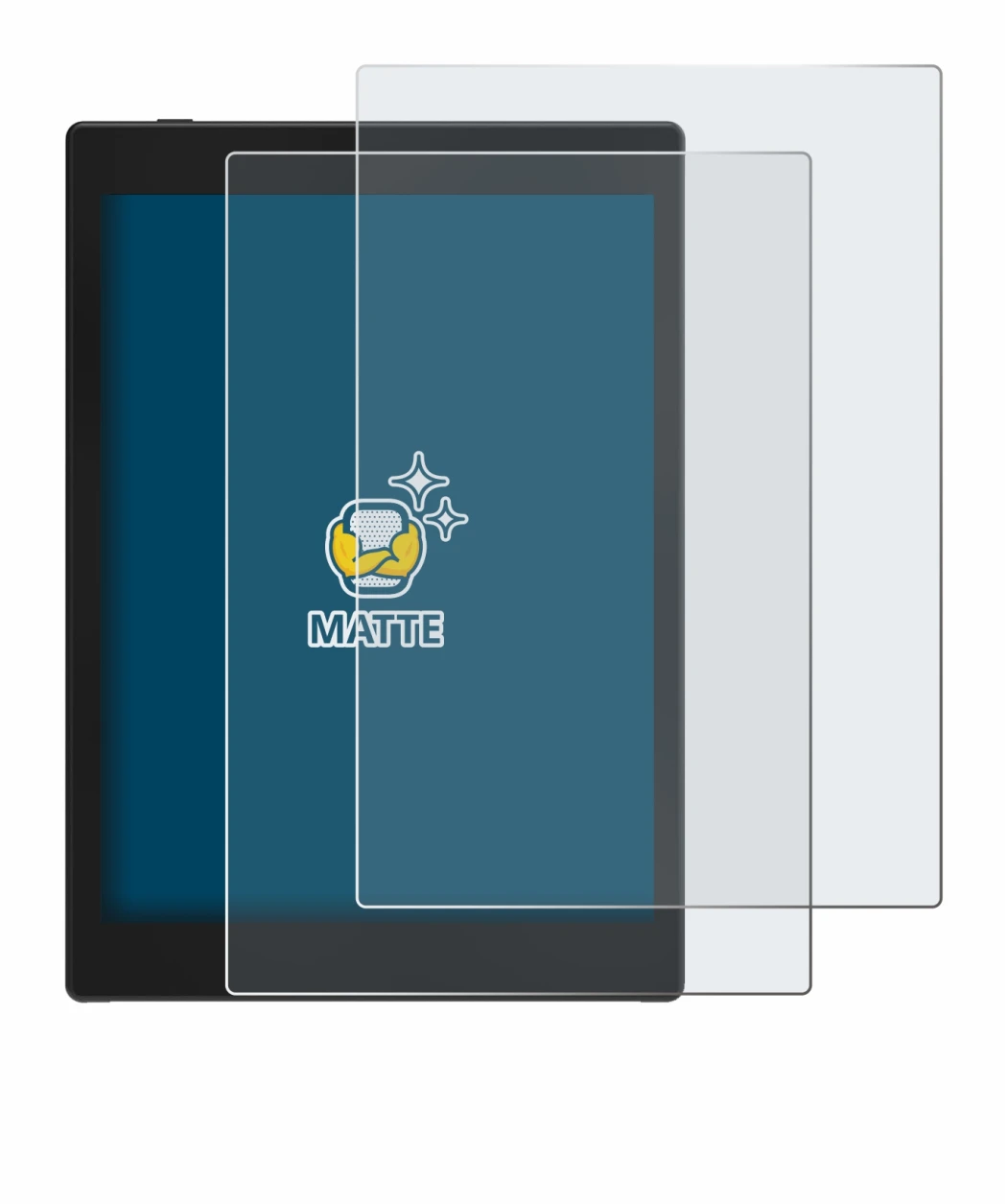 Immagine del dispositivo Boox Tab Mini C con un'ampia varietà di protezioni per lo schermo.