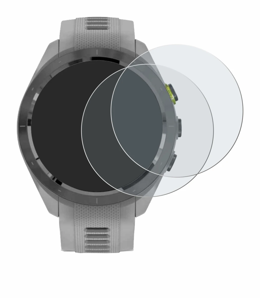 Immagine del dispositivo Garmin Approach S70 (42 mm) con un'ampia varietà di protezioni per lo schermo.