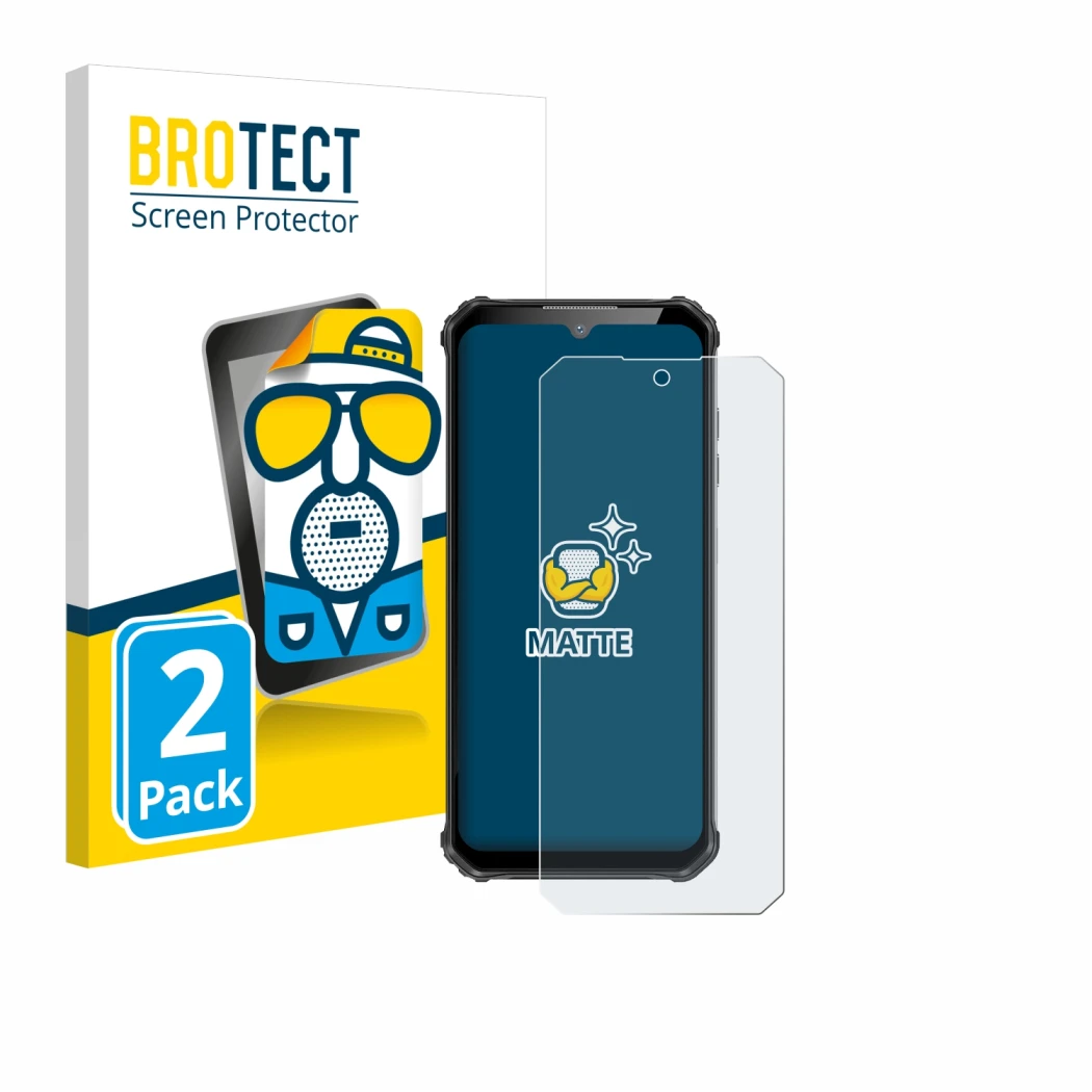 Parte frontale di una confezione del prodotto con il logo del marchio BROTECT. Accanto è raffigurato il dispositivo Oukitel WP