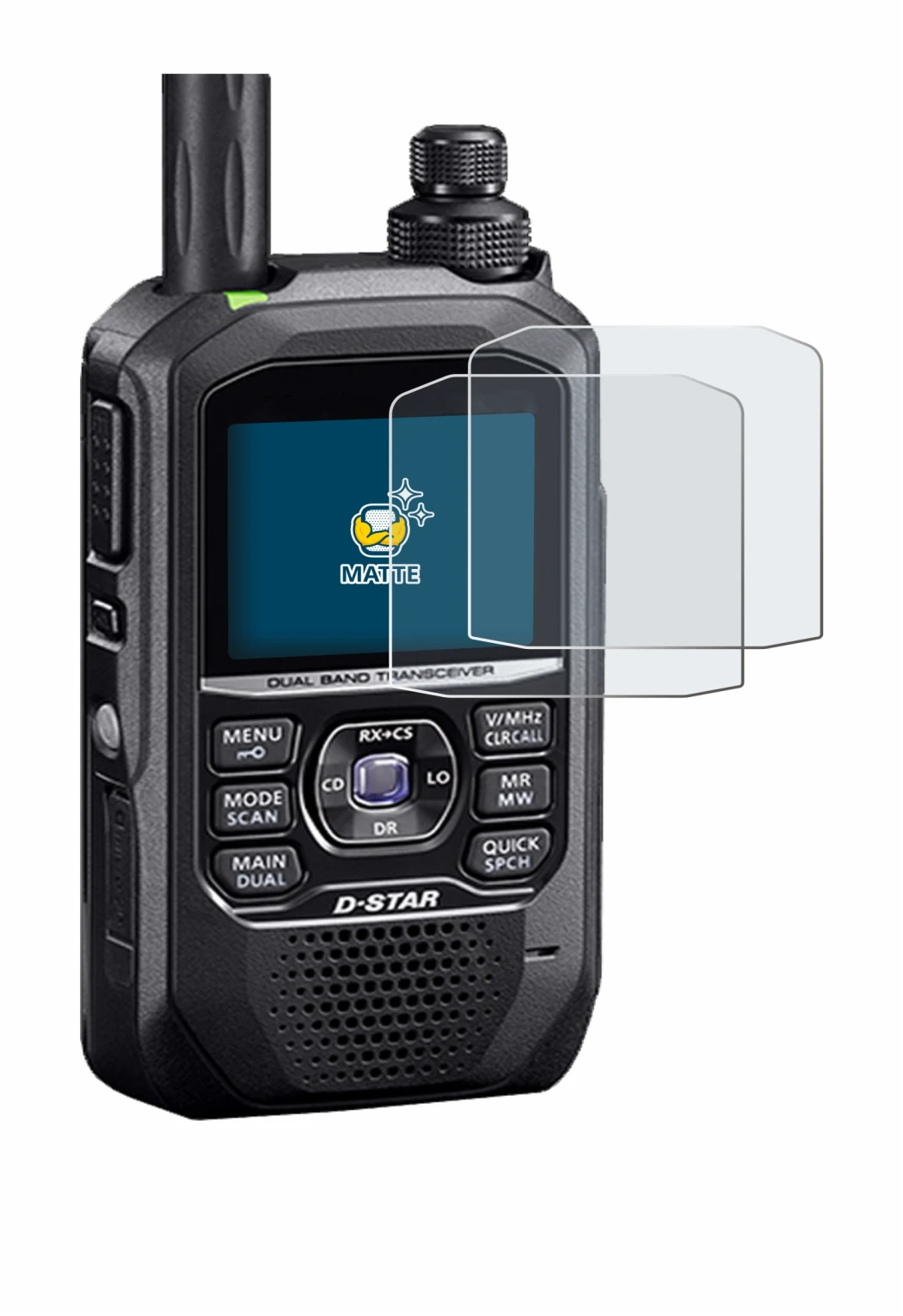 Immagine del dispositivo Icom ID-50E con un'ampia varietà di protezioni per lo schermo.