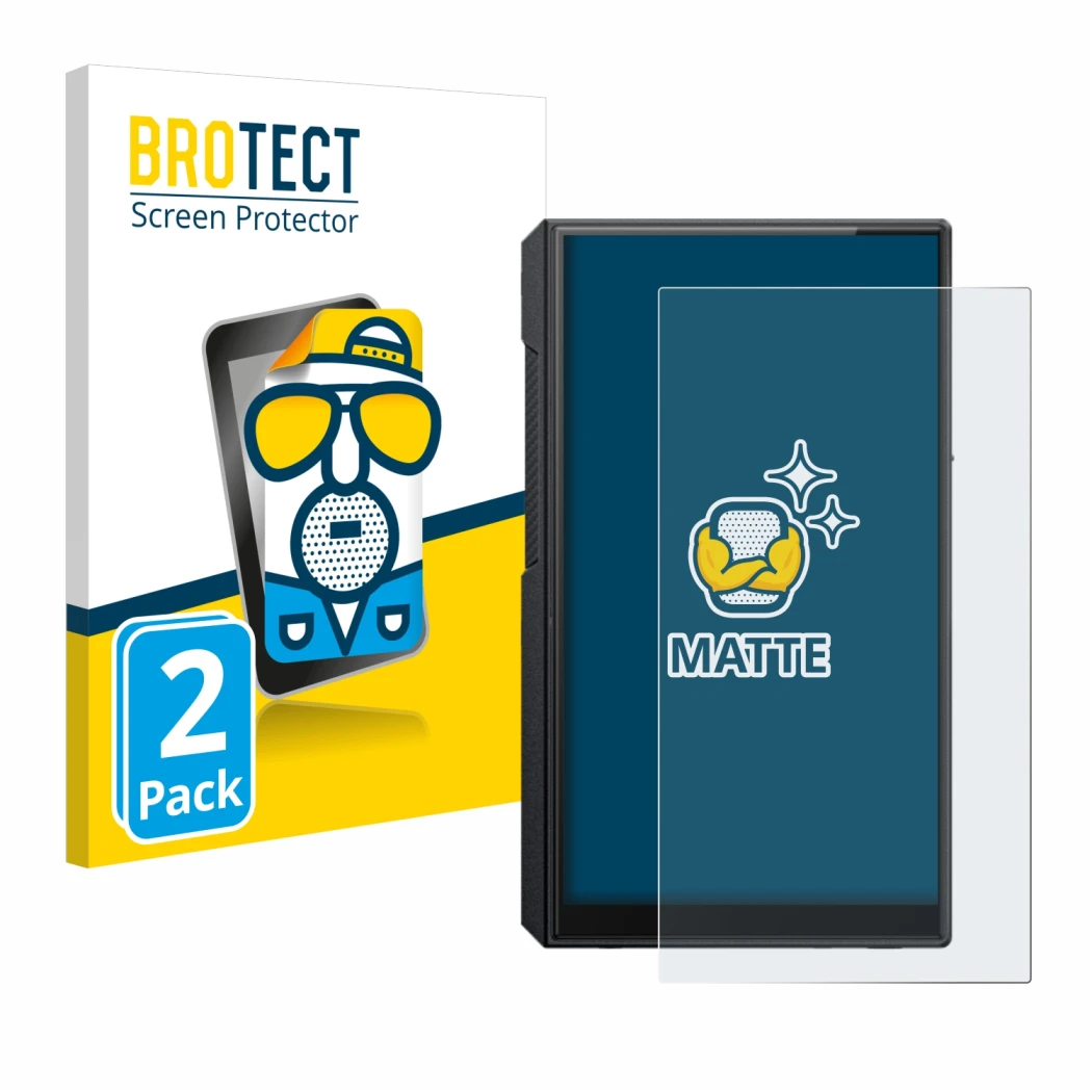 Parte frontale di una confezione del prodotto con il logo del marchio BROTECT. Accanto è raffigurato il dispositivo FiiO M11s