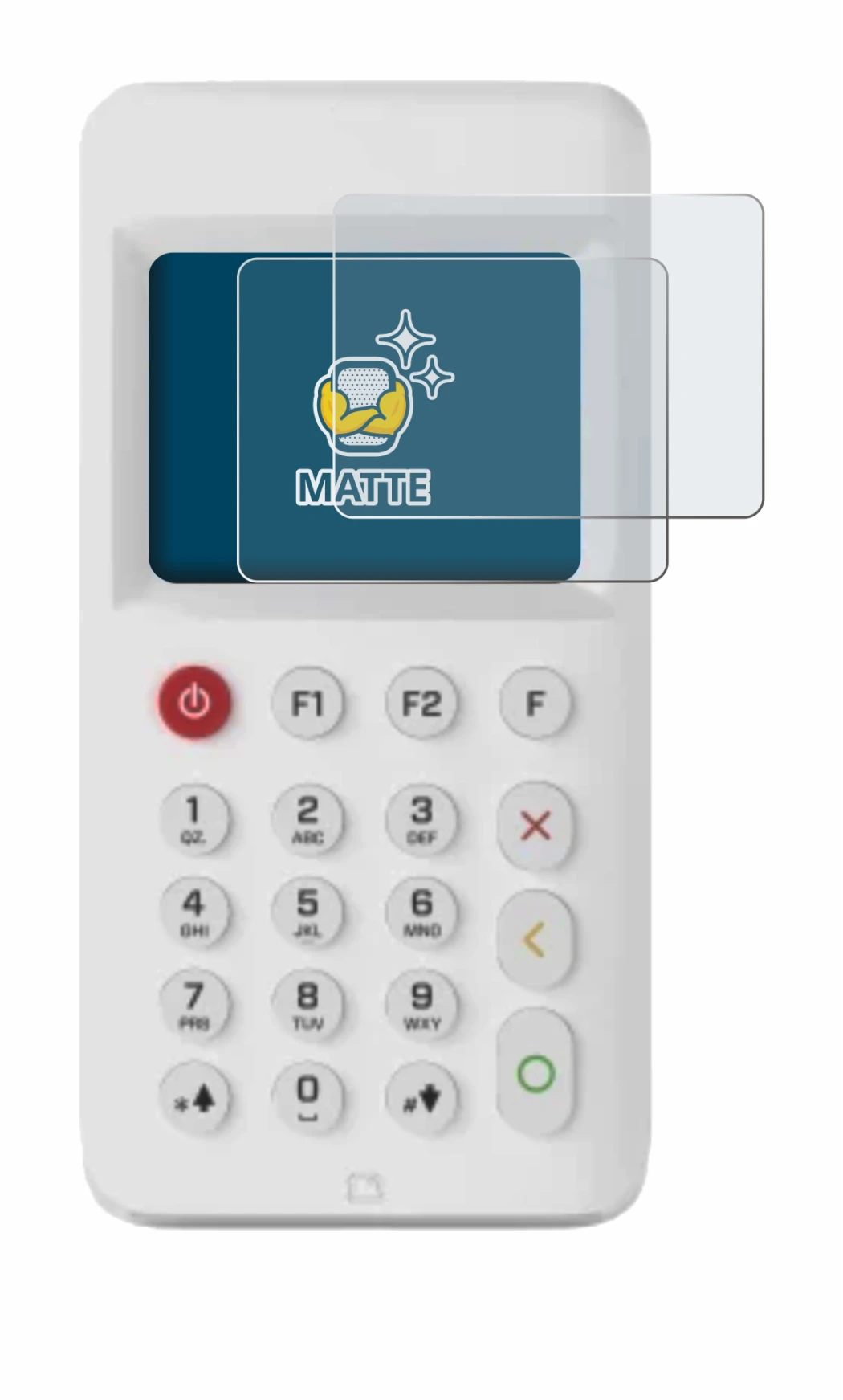 Immagine del dispositivo myPOS Go 2 con un'ampia varietà di protezioni per lo schermo.