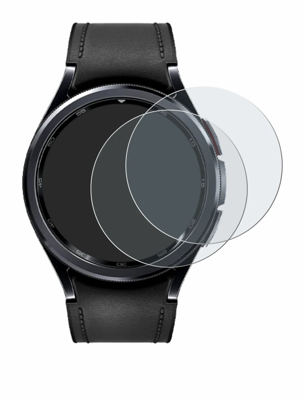 Immagine del dispositivo Samsung Galaxy Watch 6 Classic (47 mm) con un'ampia varietà di protezioni per lo schermo.