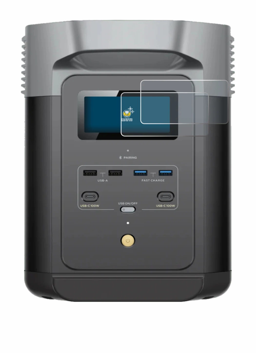 Immagine del dispositivo EcoFlow DELTA 2 con un'ampia varietà di protezioni per lo schermo.
