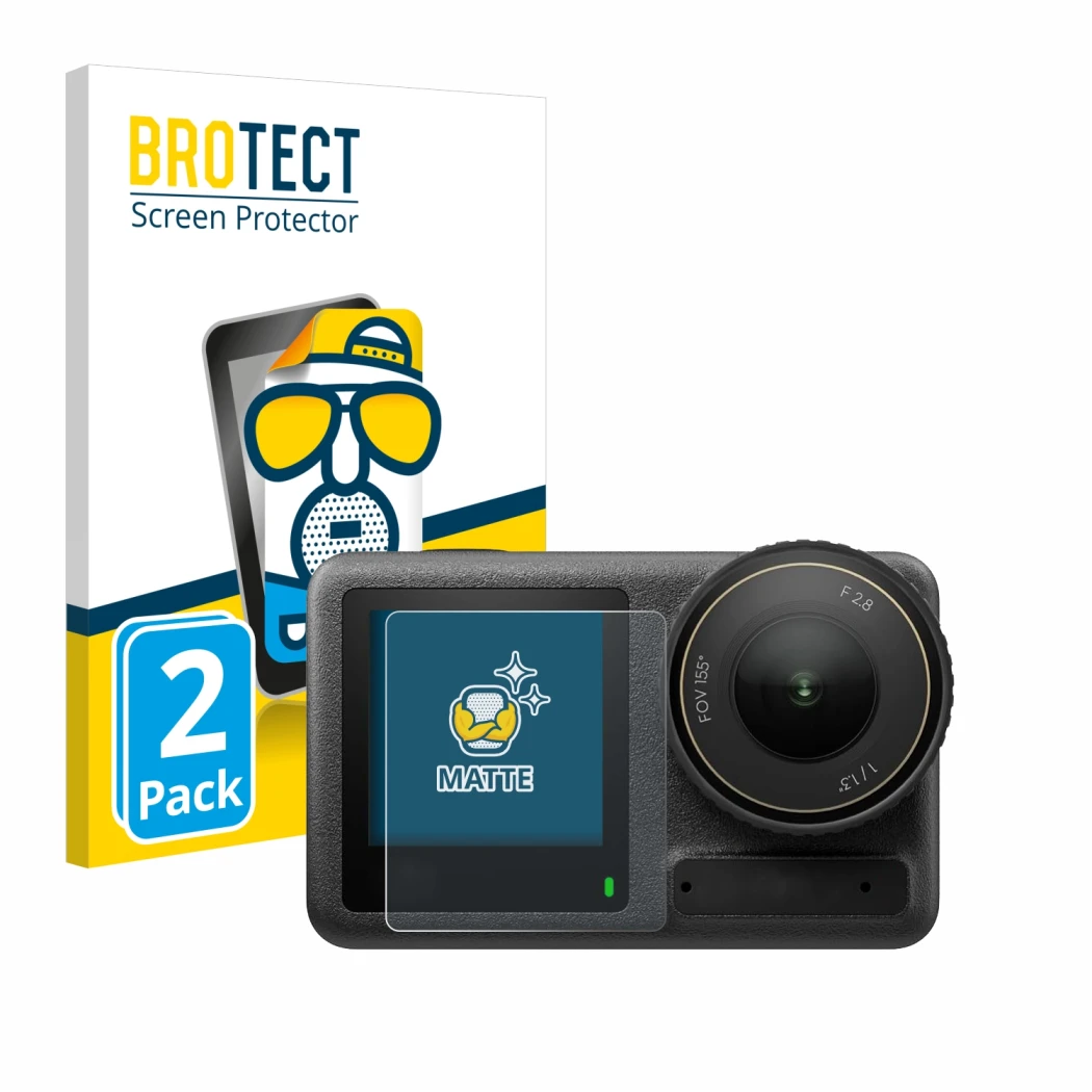 Parte frontale di una confezione del prodotto con il logo del marchio BROTECT. Accanto è raffigurato il dispositivo DJI Osmo A