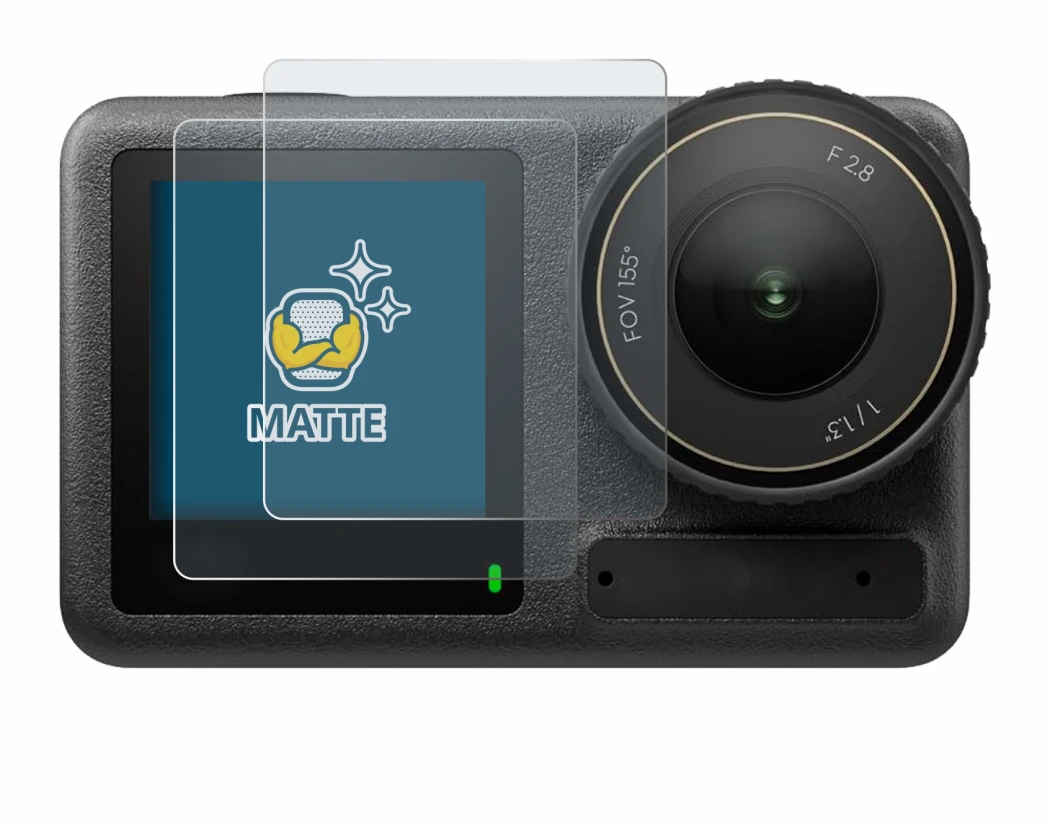Immagine del dispositivo DJI Osmo Action 4 (Fronte Display) con un'ampia varietà di protezioni per lo schermo.