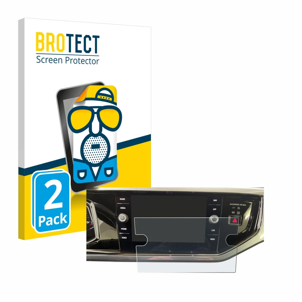 Parte frontale di una confezione del prodotto con il logo del marchio BROTECT. Accanto è raffigurato il dispositivo Volkswagen