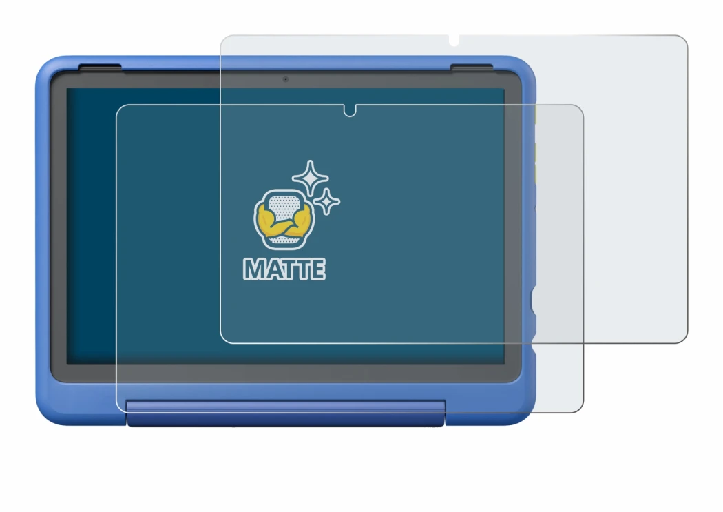 Immagine del dispositivo Amazon Fire HD 10 Kids Pro 2023 con un'ampia varietà di protezioni per lo schermo.