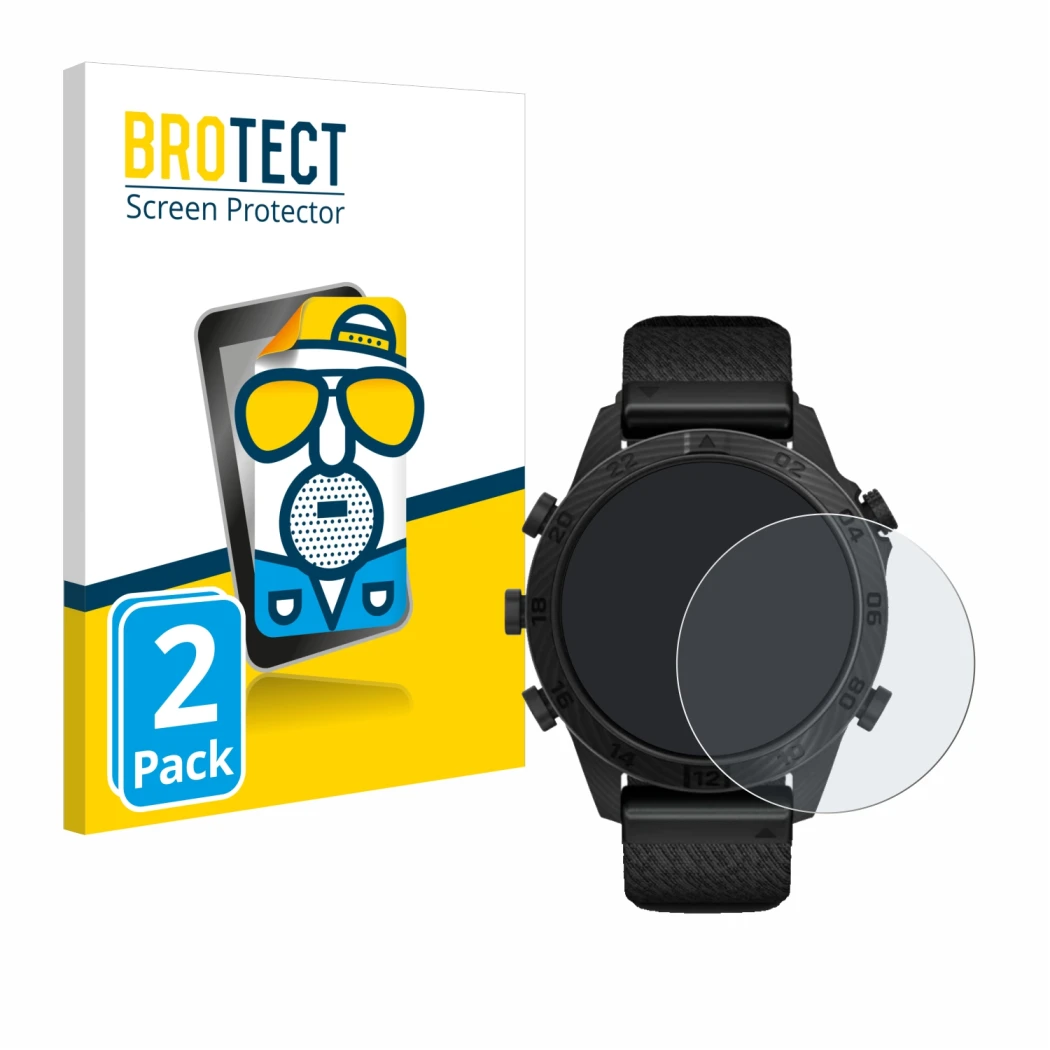 Parte frontale di una confezione del prodotto con il logo del marchio BROTECT. Accanto è raffigurato il dispositivo Garmin Mar