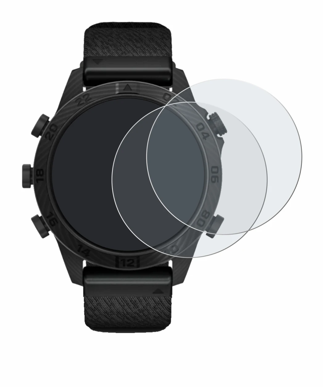Immagine del dispositivo Garmin Marq Commander Gen 2 con un'ampia varietà di protezioni per lo schermo.