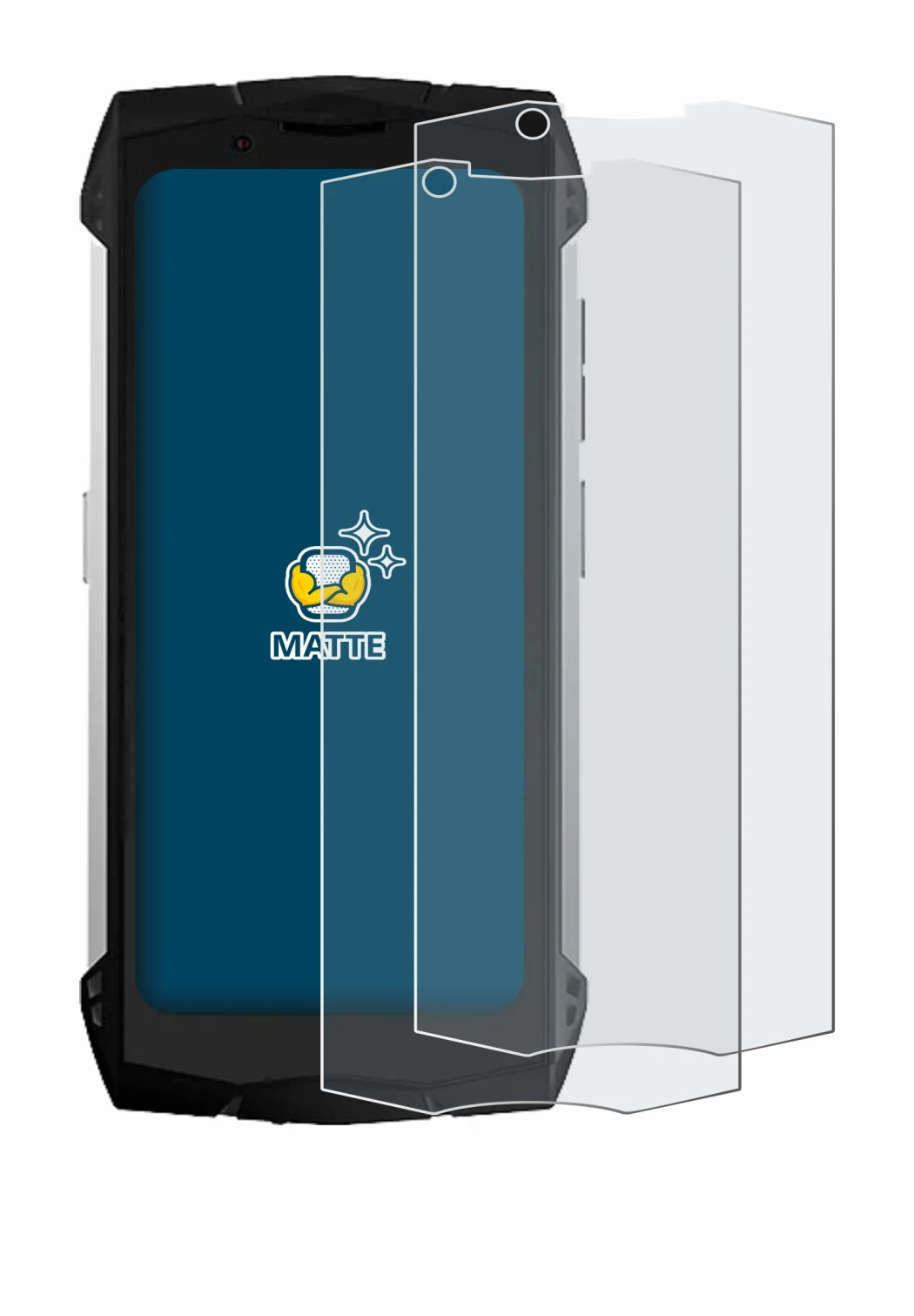 Immagine del dispositivo Doogee S Mini con un'ampia varietà di protezioni per lo schermo.