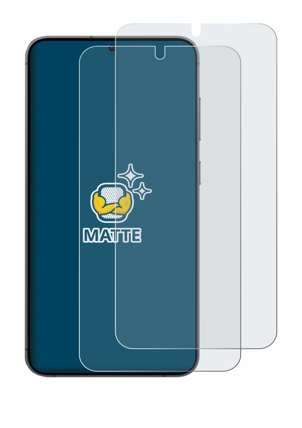 Immagine del dispositivo Samsung Galaxy S24 Plus con un'ampia varietà di protezioni per lo schermo.
