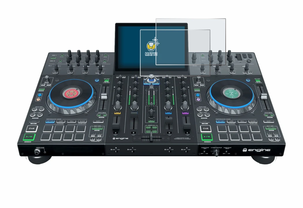 Immagine del dispositivo Denon DJ Prime 4+ con un'ampia varietà di protezioni per lo schermo.