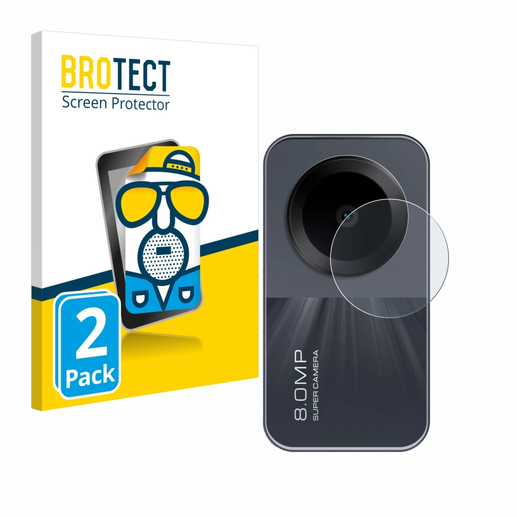 Parte frontale di una confezione del prodotto con il logo del marchio BROTECT. Accanto è raffigurato il dispositivo Xiaomi Red