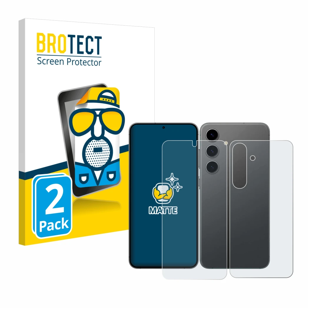 Parte frontale di una confezione del prodotto con il logo del marchio BROTECT. Accanto è raffigurato il dispositivo Samsung Ga