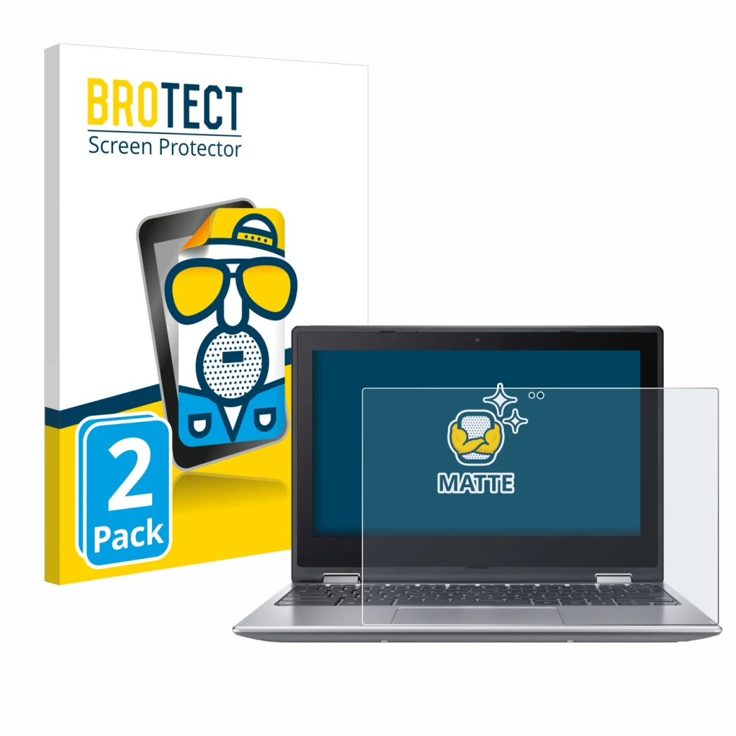 Parte frontale di una confezione del prodotto con il logo del marchio BROTECT. Accanto è raffigurato il dispositivo Acer Chrom