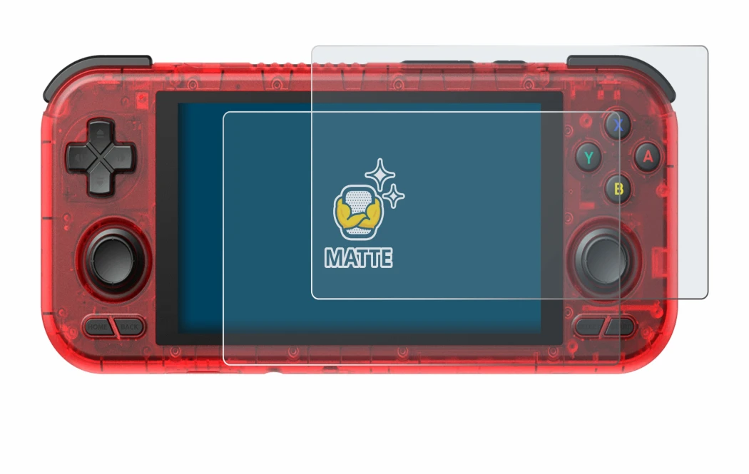 Immagine del dispositivo Retroid Pocket 4 Pro con un'ampia varietà di protezioni per lo schermo.