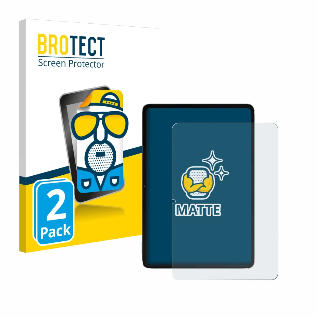 Parte frontale di una confezione del prodotto con il logo del marchio BROTECT. Accanto è raffigurato il dispositivo Xiaomi Pad