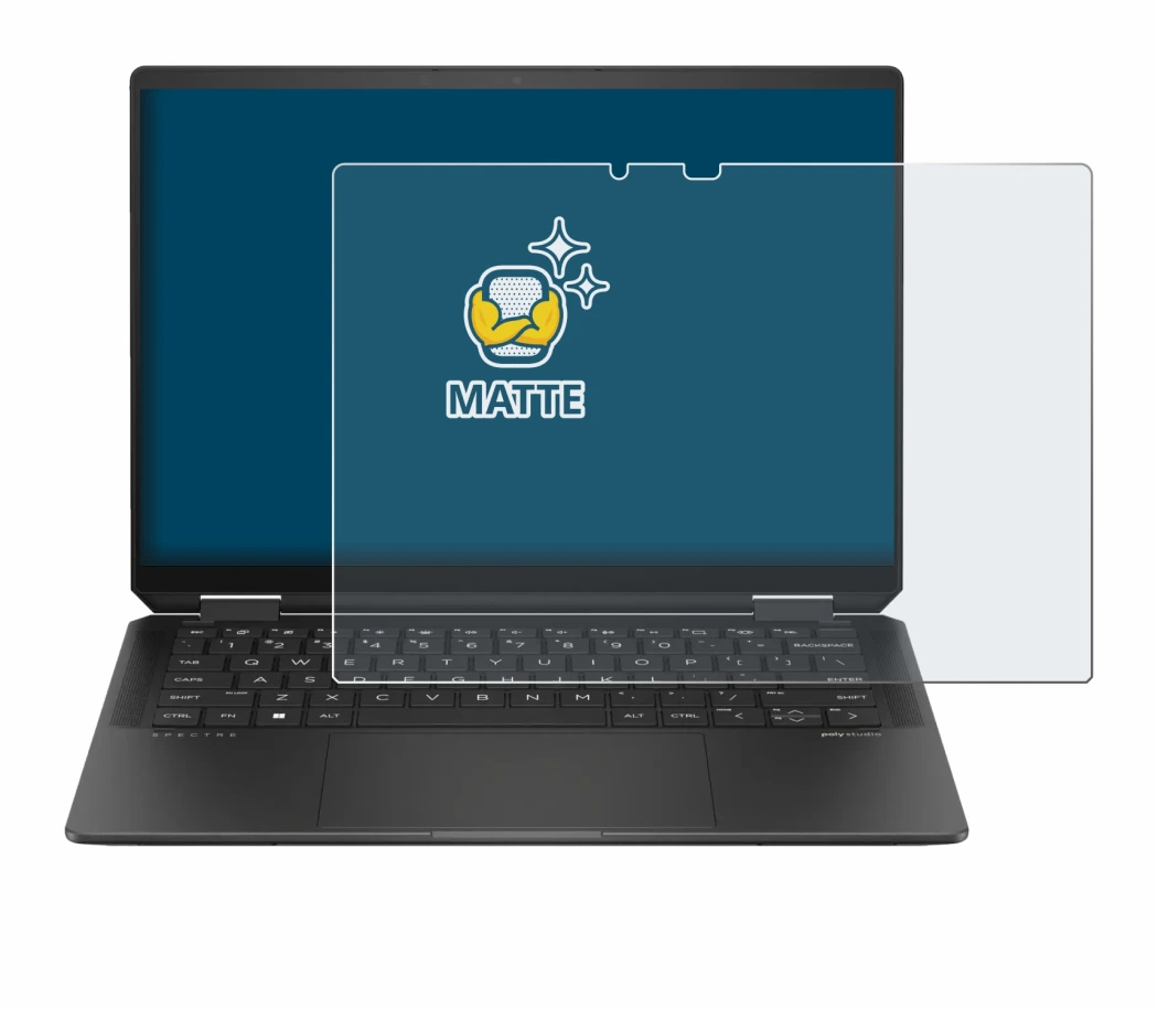 Immagine del dispositivo HP Spectre x360 (14-e) 2024 con un'ampia varietà di protezioni per lo schermo.